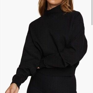 Good American Mock Neck Cropped Sweatshirt Sweater GS0248 Womens Size 2 Black